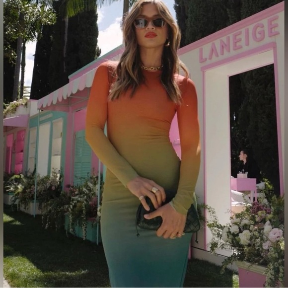 Self-Portrait Orange Yellow Bodycon Long Sleeve Dress - Picture 3 of 3